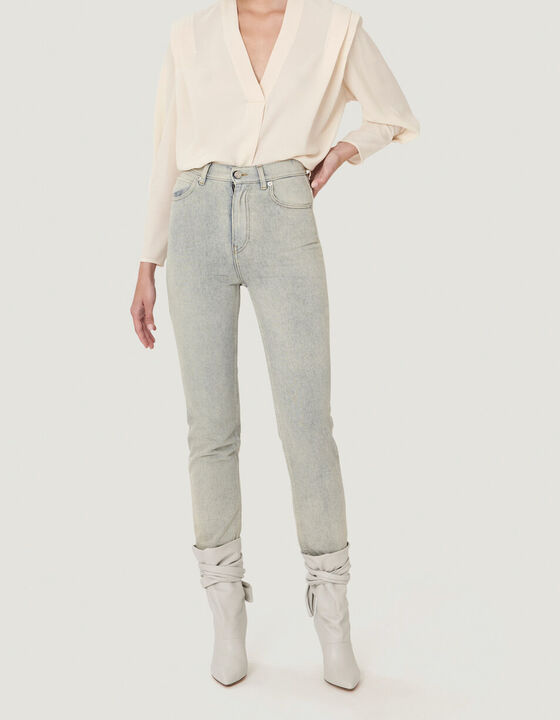 RHABI PLEATED V NECK BLOUSE TOP